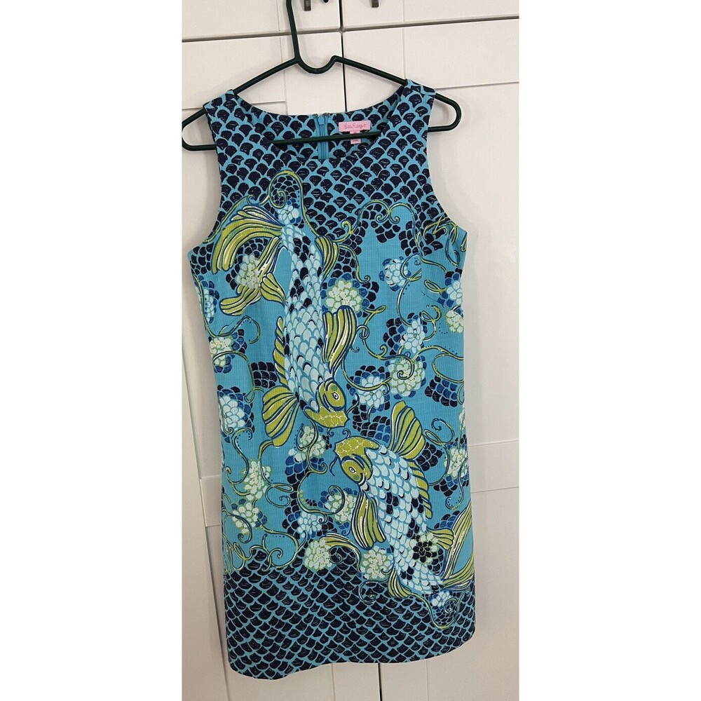 Lilly Pulitzer Blue and Yellow Fish Print Mini Dress